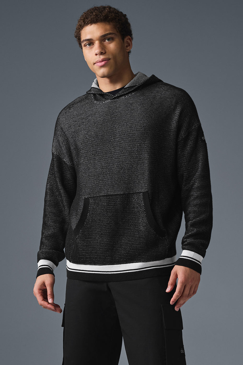 Sports Club Sweater Knit Hoodie - Black