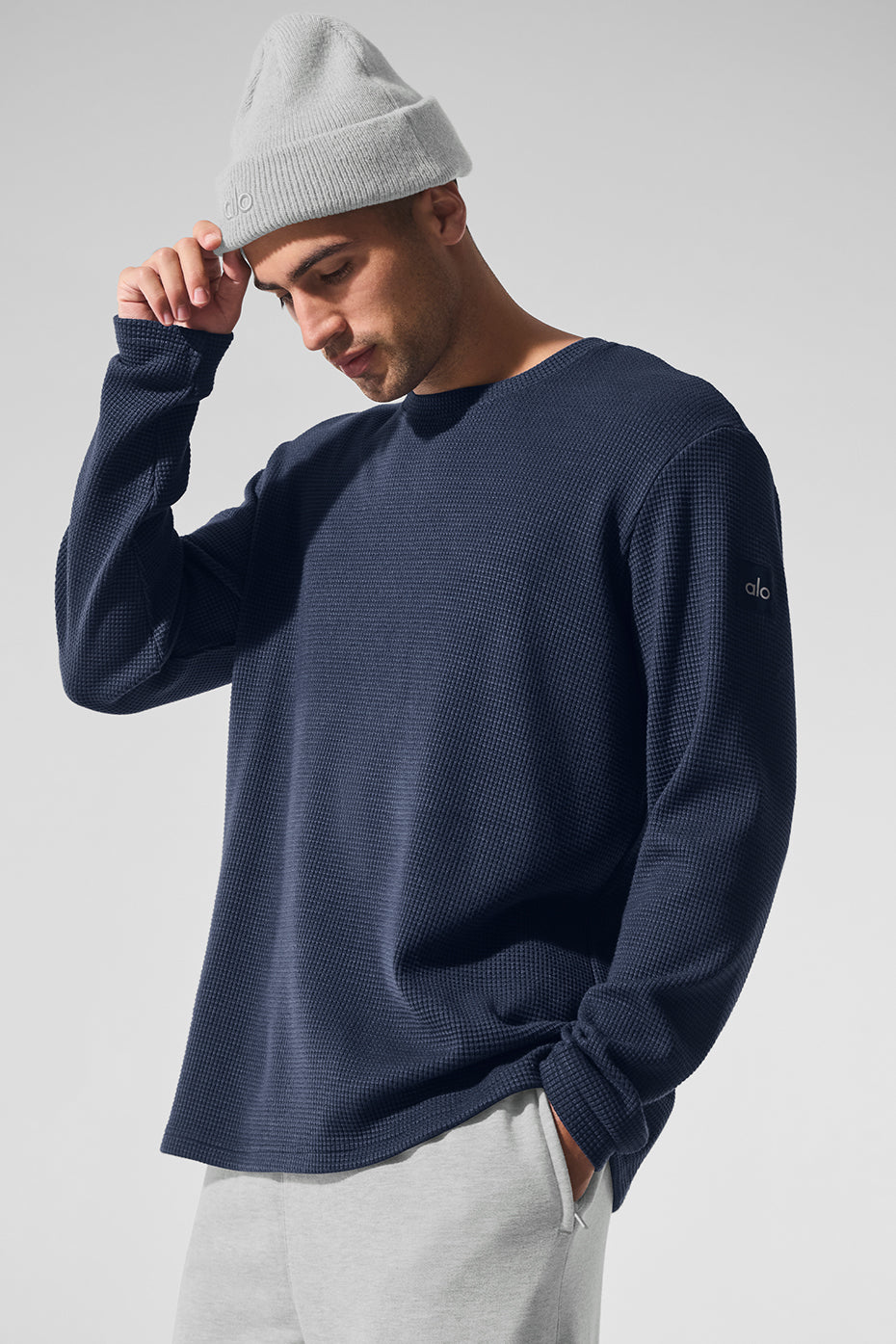 Elevate Waffle Long Sleeve Crew - Navy