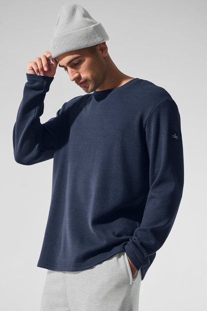 Elevate Waffle Long Sleeve Crew - Navy